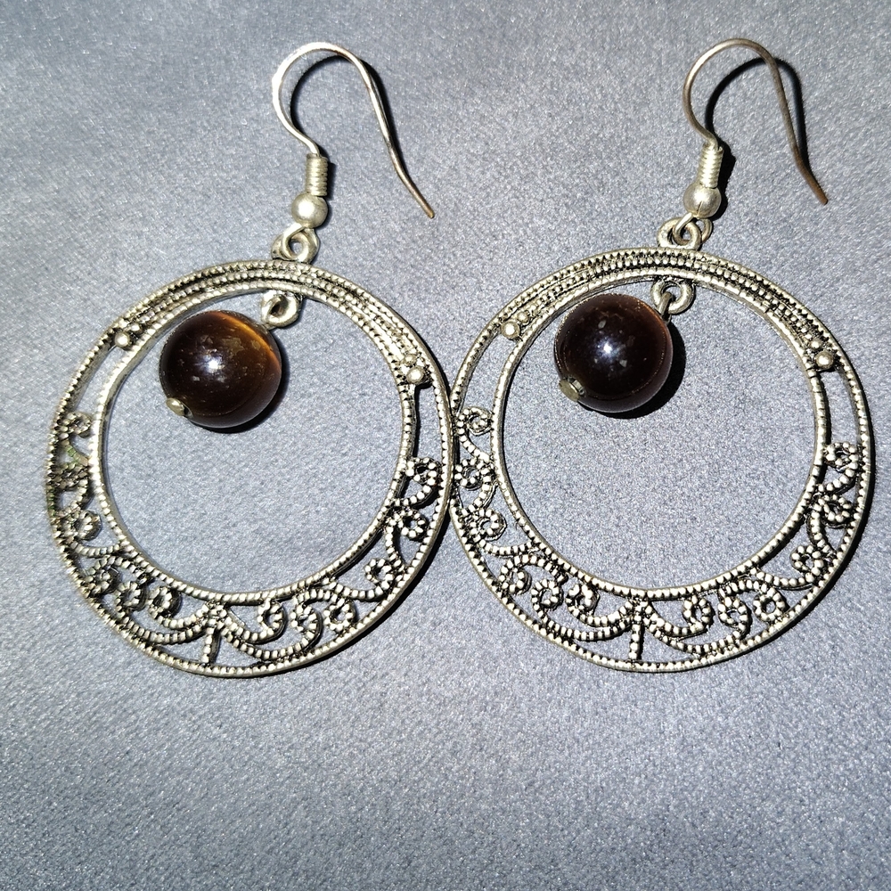 Tigerseye Hoop Earrings Vtg